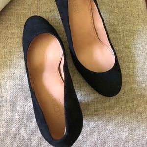 Suede black square heels